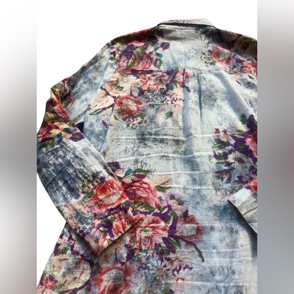 Vintage Goa Floral Multicolor Button Up Blouse Medium Cotton Lightweight - Picture 5 of 6
